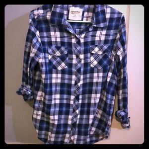 Blue plaid button down shirt